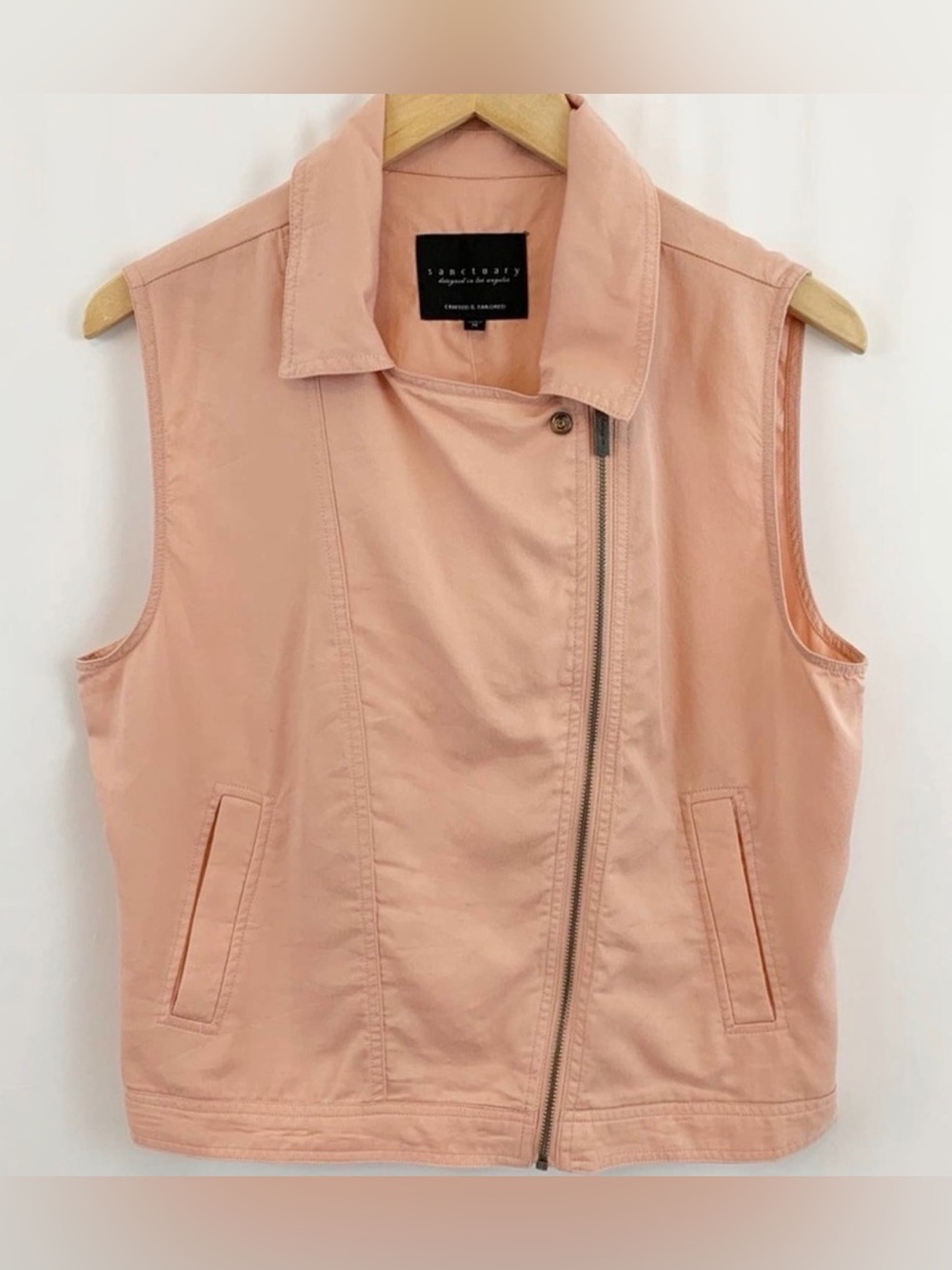 Sanctuary Tencel Moto Vest Blush Pink Medium Asymmetrical Zip Lightweig